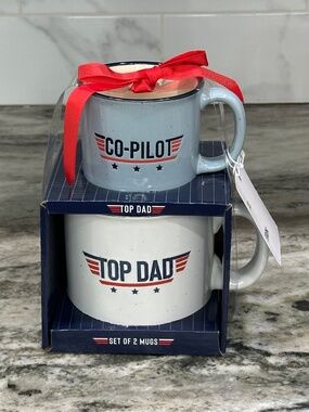 Top Dad Co Pilot Ceramic Mug Set Fathers Day Birthday Best Dad & Me NEW Top Gun